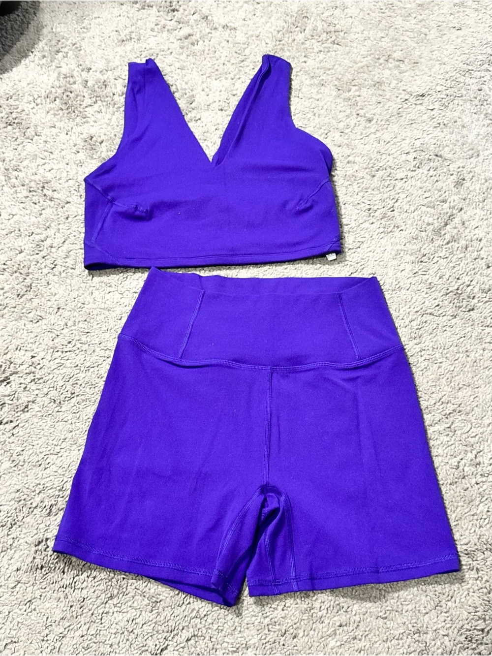Free People Movement Purple Win Win V-Neck Crop Top & Bike Shorts Set